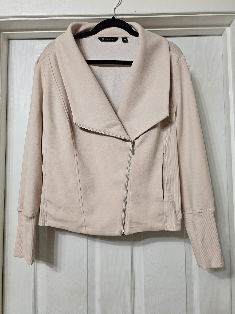 H by Halston Pale Pink Asymmetrical Zip Blazer